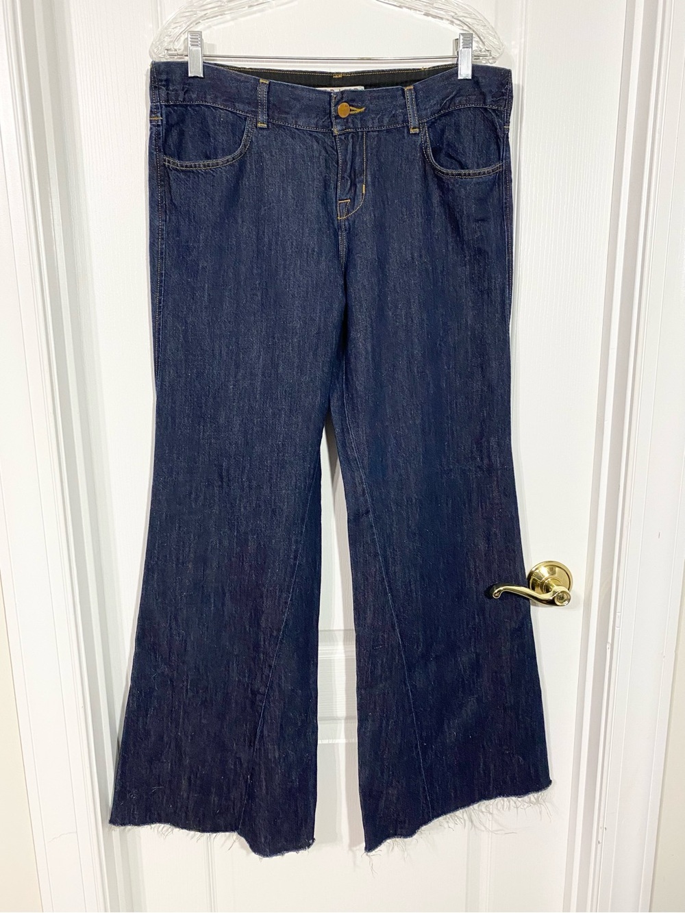 J Brand Linen Blend Wide Leg Raw Hem Kat Jeans Dark Wash USA MADE Size 30